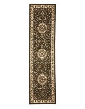 Sydney Medallion Runner Green with Ivory Border Runner Rug