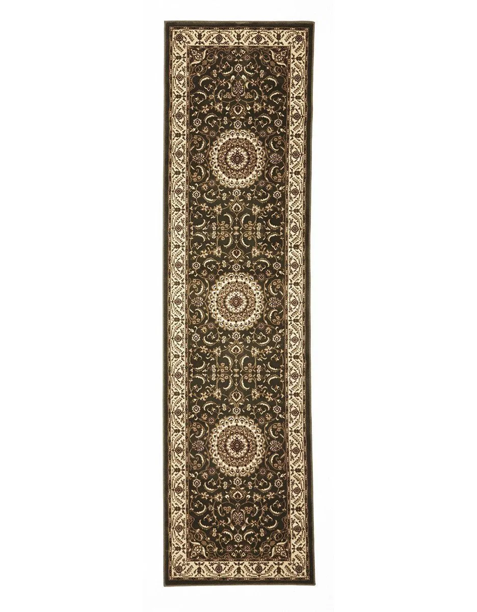 Sydney Medallion Runner Green with Ivory Border Runner Rug
