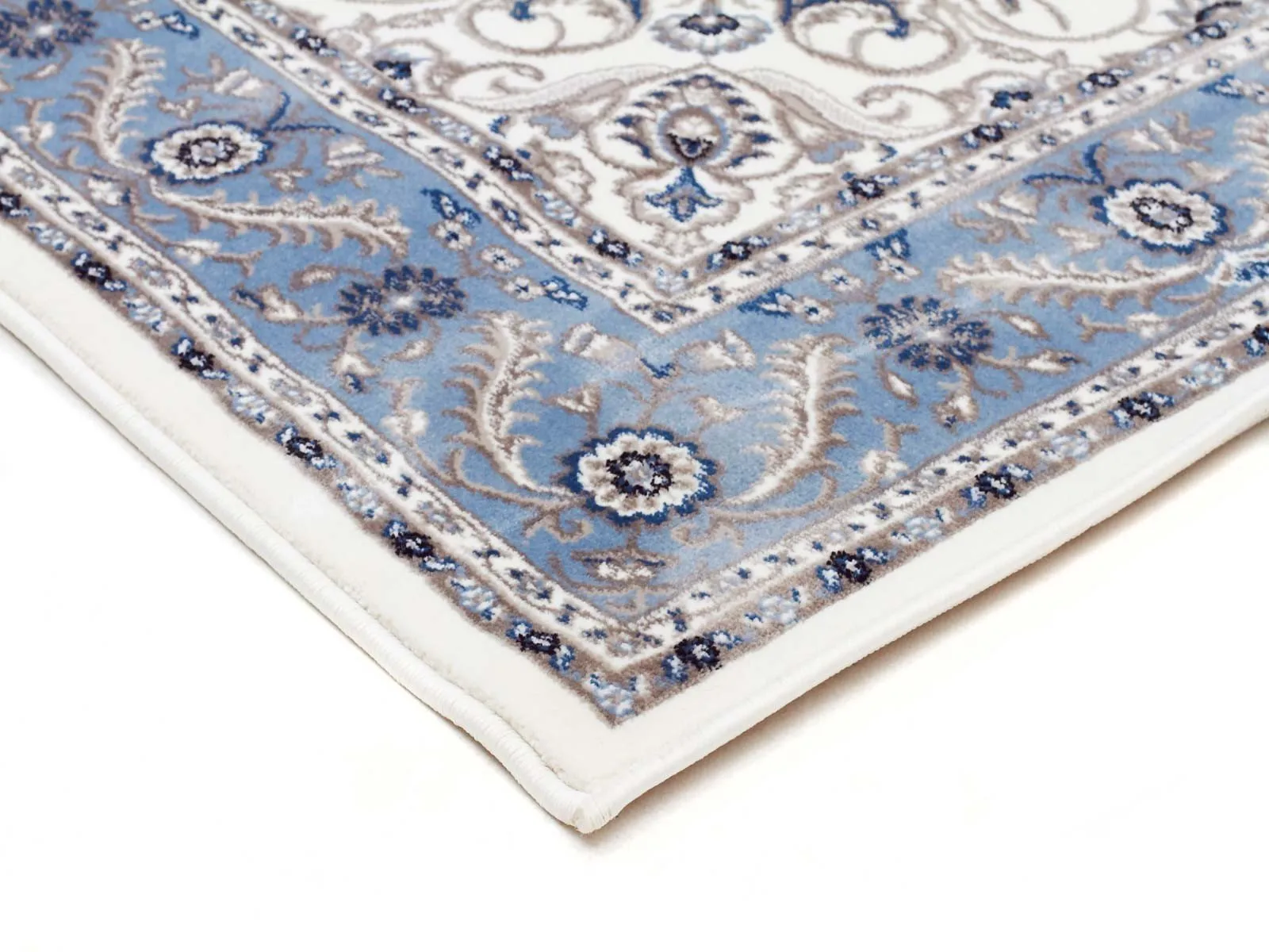 Sydney Medallion Runner White with Blue Border Runner Rug
