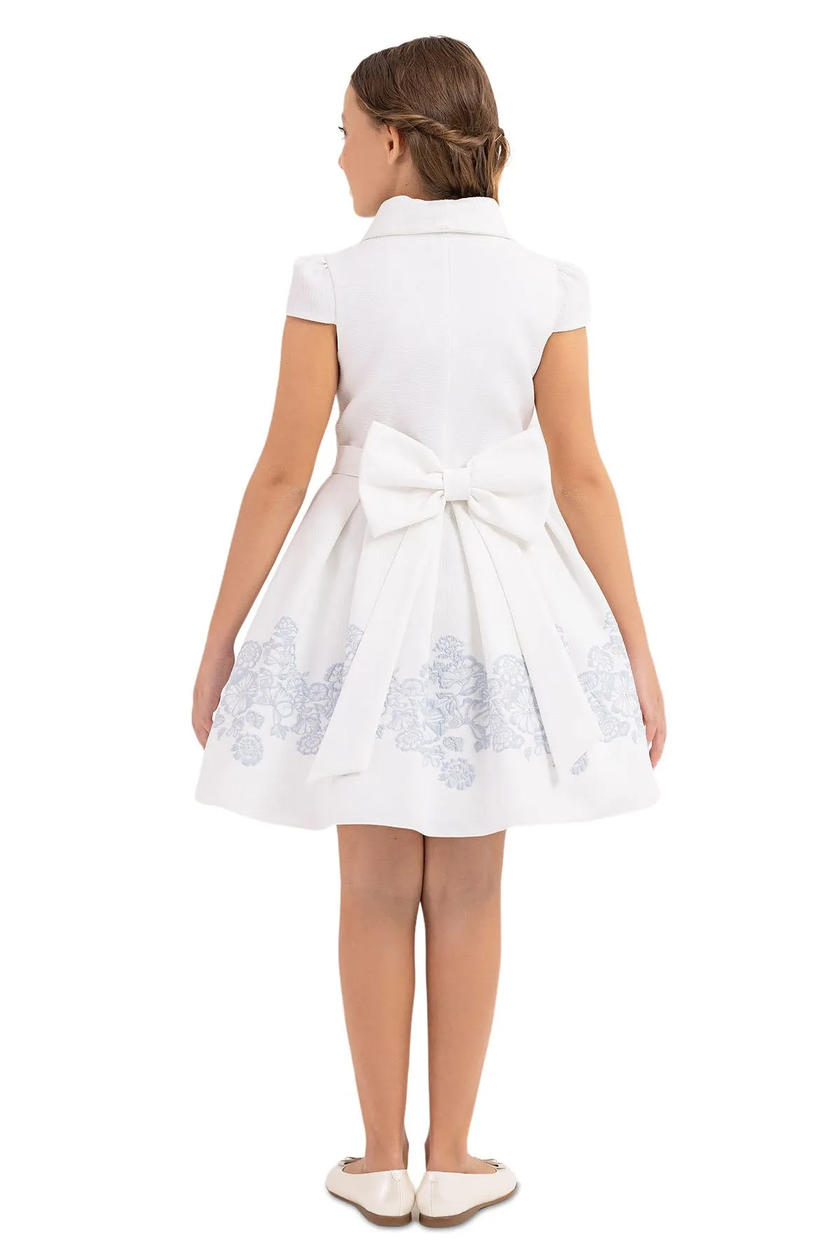 Teen Girl Semi-Formal Dress with Scarf Collar and Blue flowers