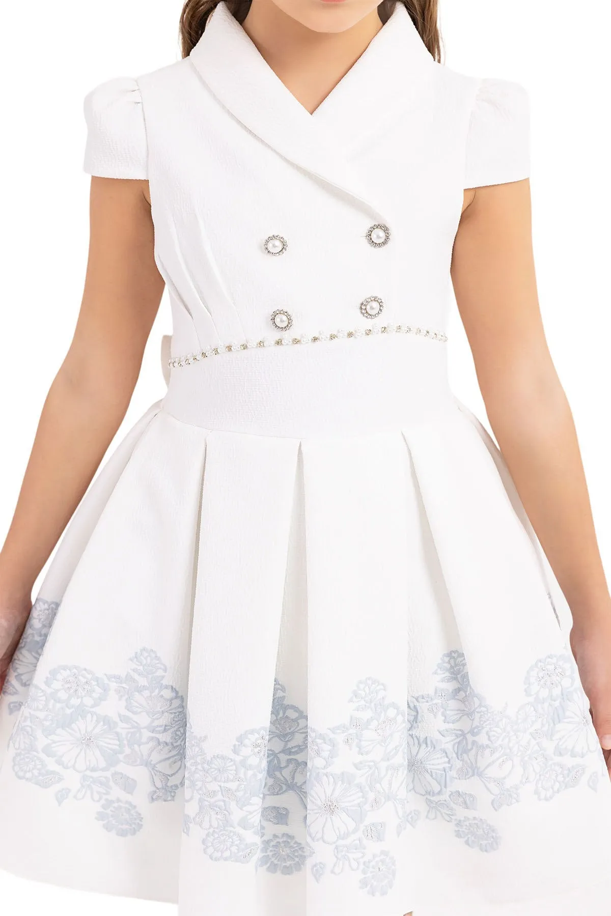 Teen Girl Semi-Formal Dress with Scarf Collar and Blue flowers