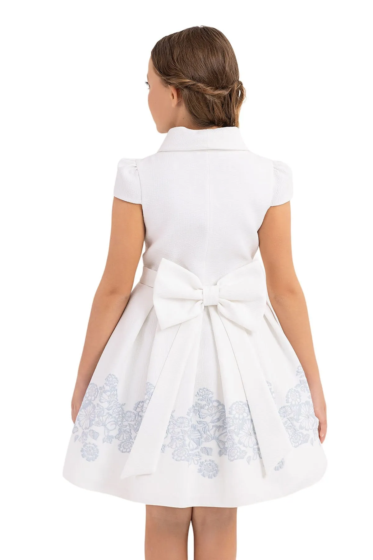 Teen Girl Semi-Formal Dress with Scarf Collar and Blue flowers