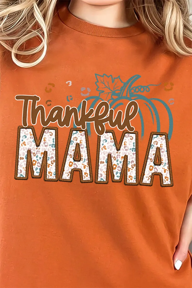Thankful Mama Faux Embroidery Transfer Short Sleeve Relaxed Fit T-Shirt