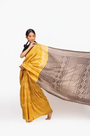 The art of Tie and Dye - Zahra - Mustard and Brown Shibori saree
