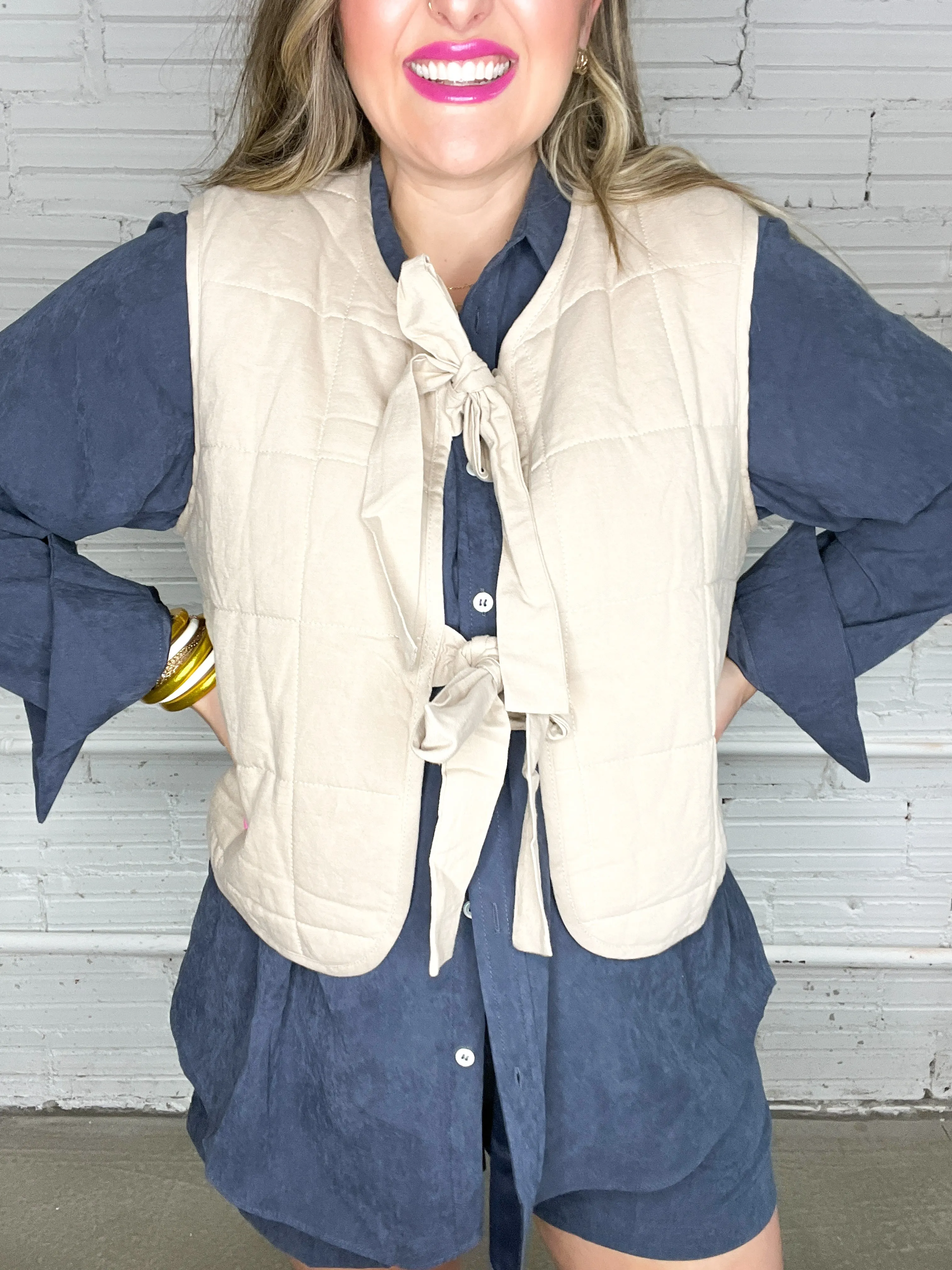 Totally Taupe Front Tie Vest