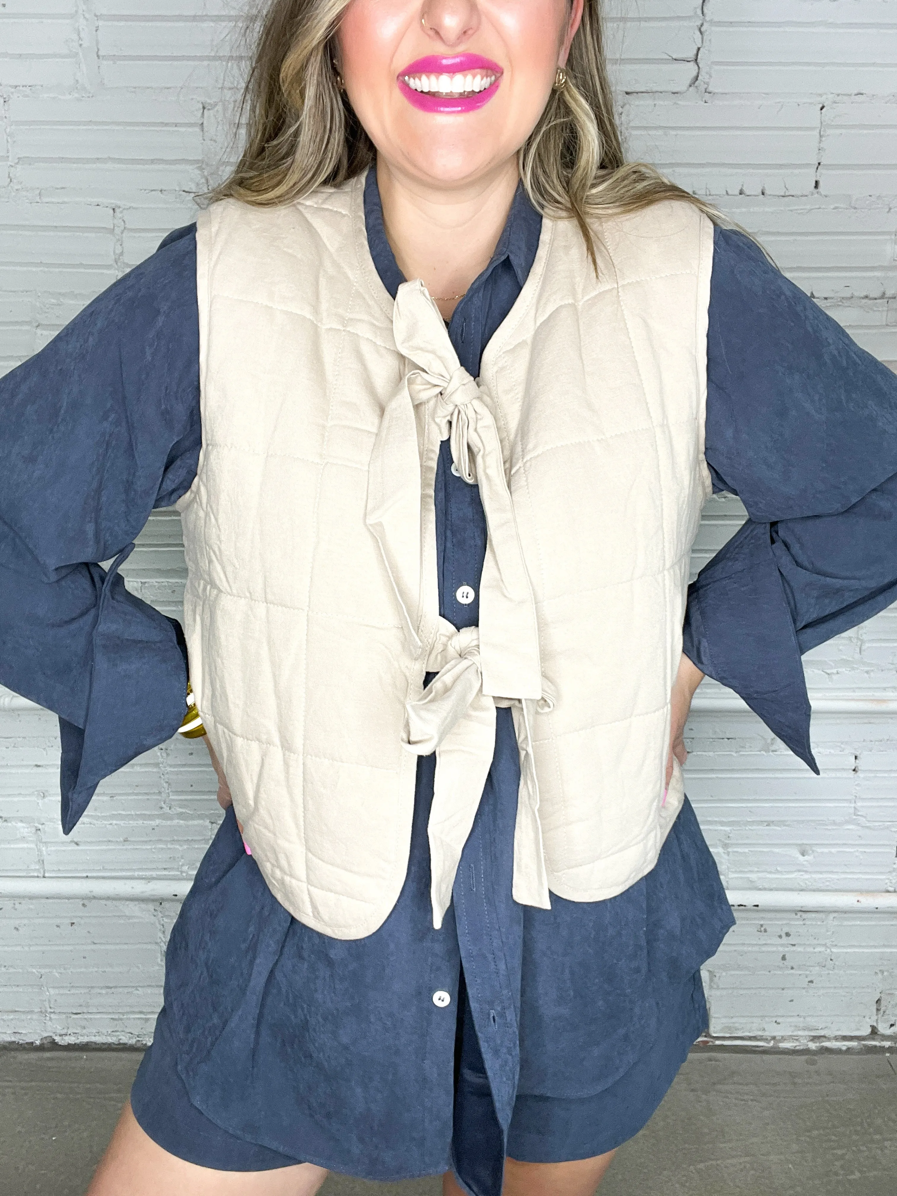 Totally Taupe Front Tie Vest