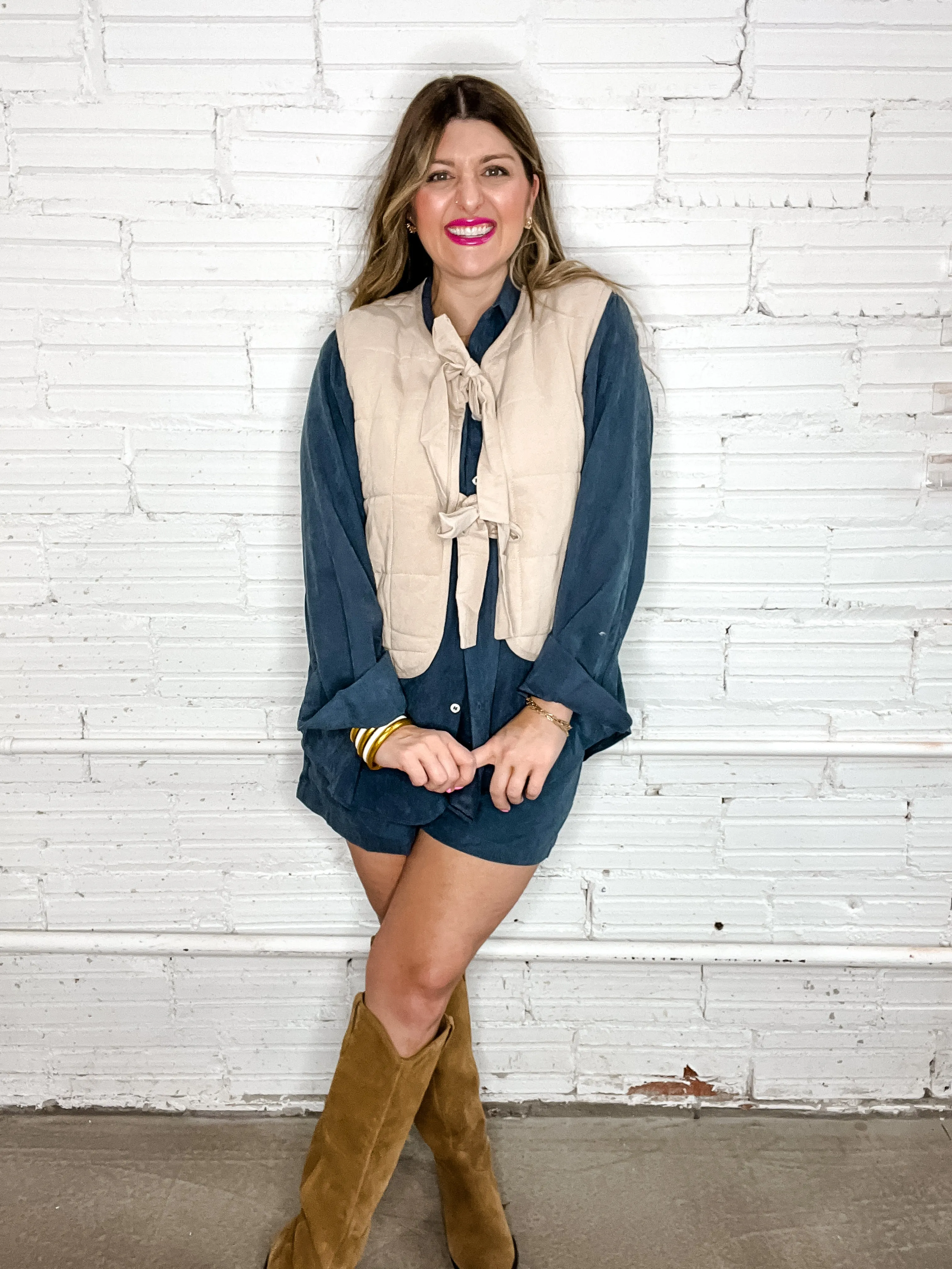 Totally Taupe Front Tie Vest