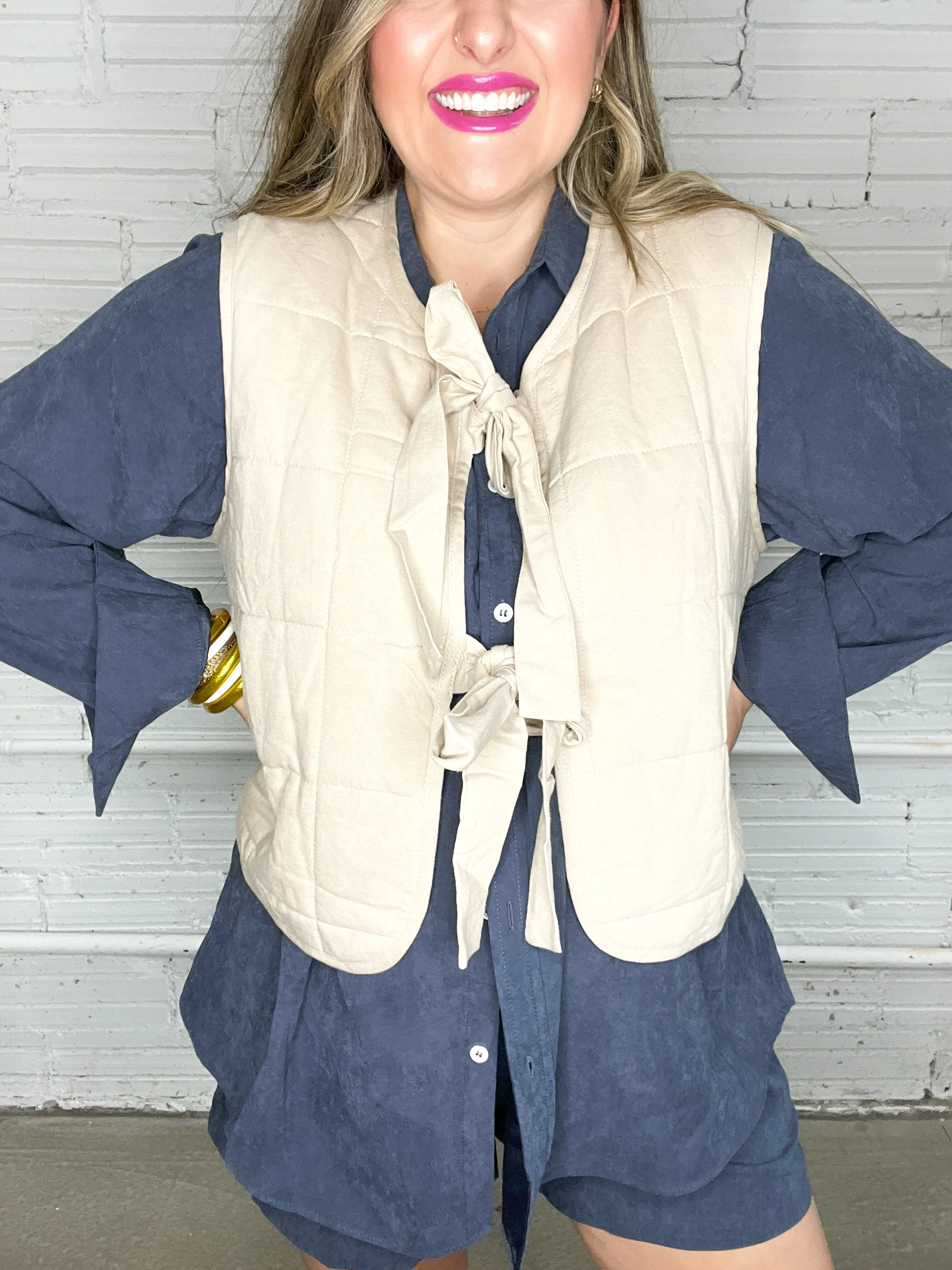 Totally Taupe Front Tie Vest