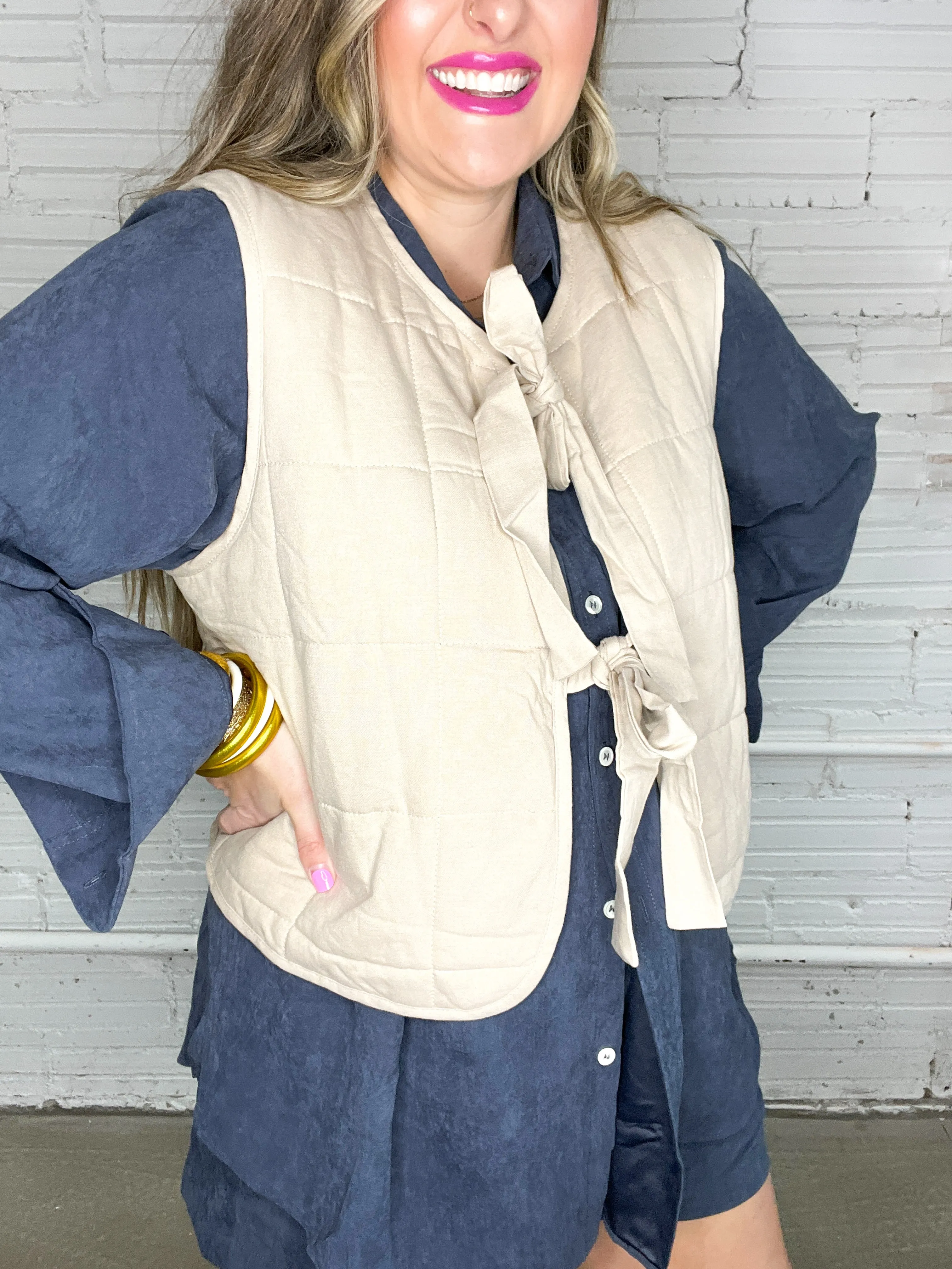 Totally Taupe Front Tie Vest