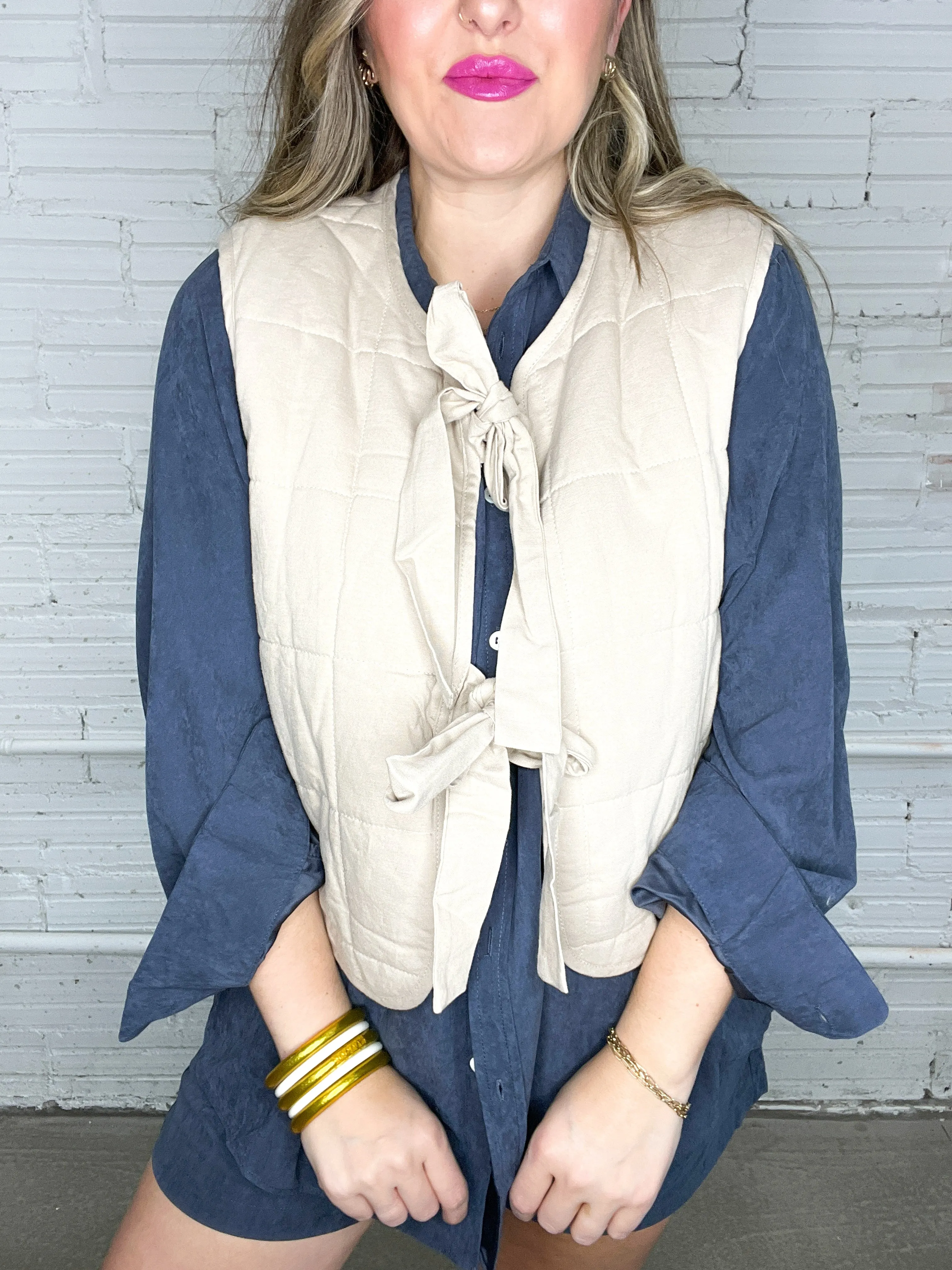Totally Taupe Front Tie Vest
