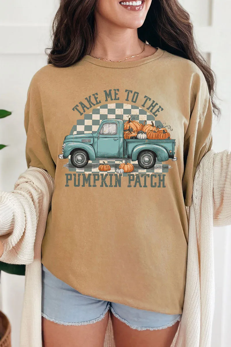 Turquoise Pumpkin Patch Truck Short Sleeve Relaxed Fit T-Shirt