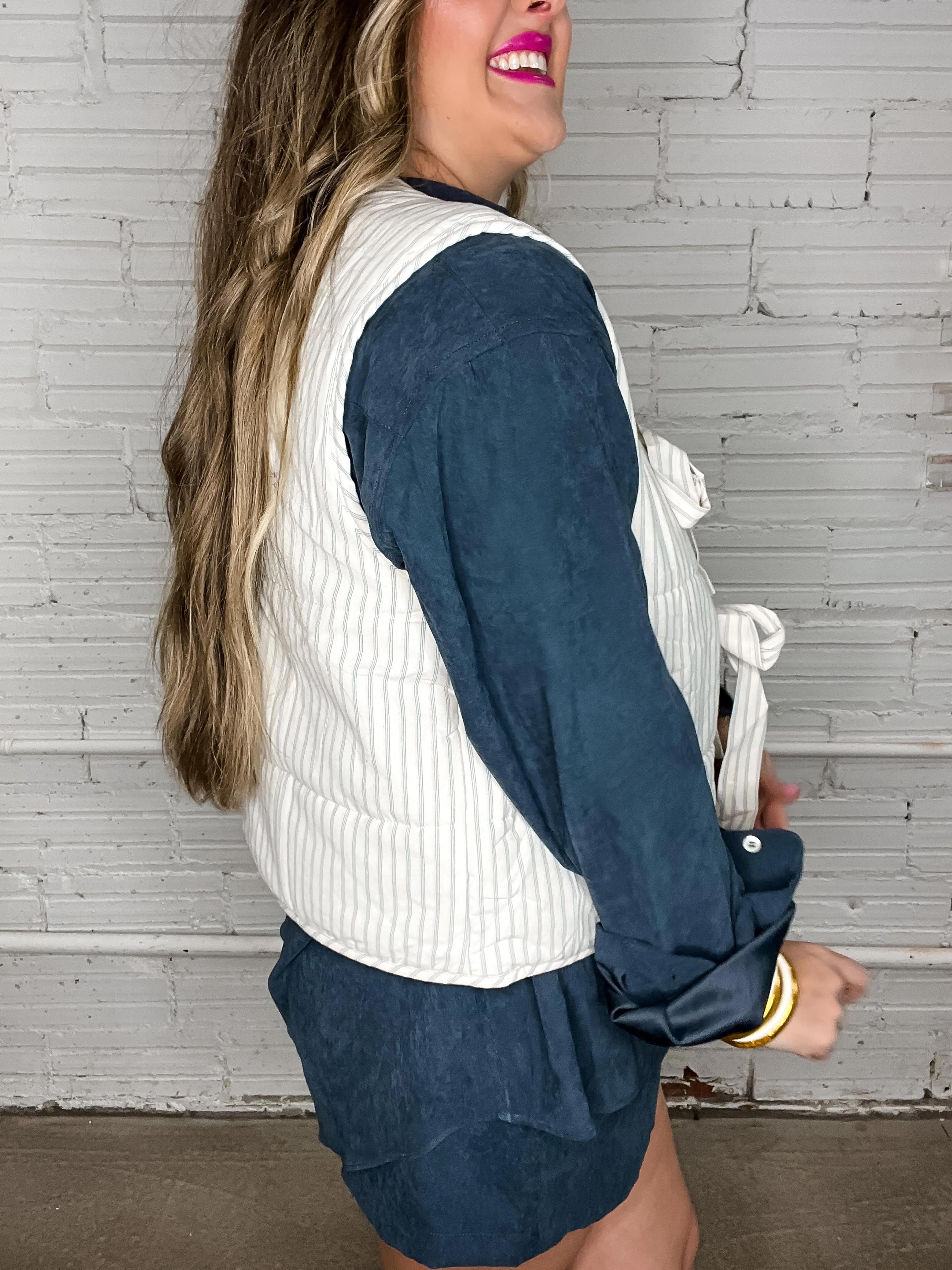 Vintage Pinstripe Front Tie Vest