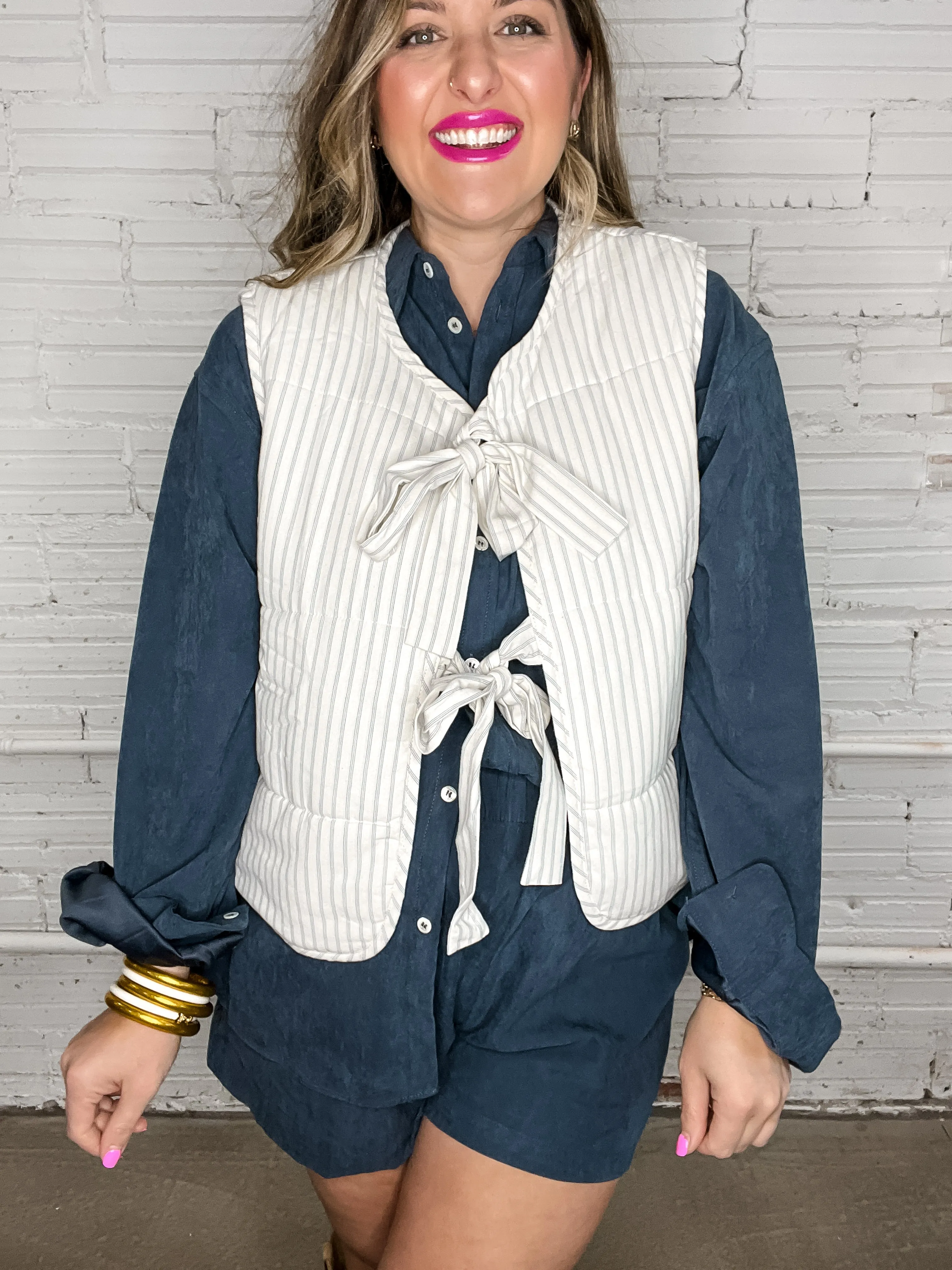 Vintage Pinstripe Front Tie Vest