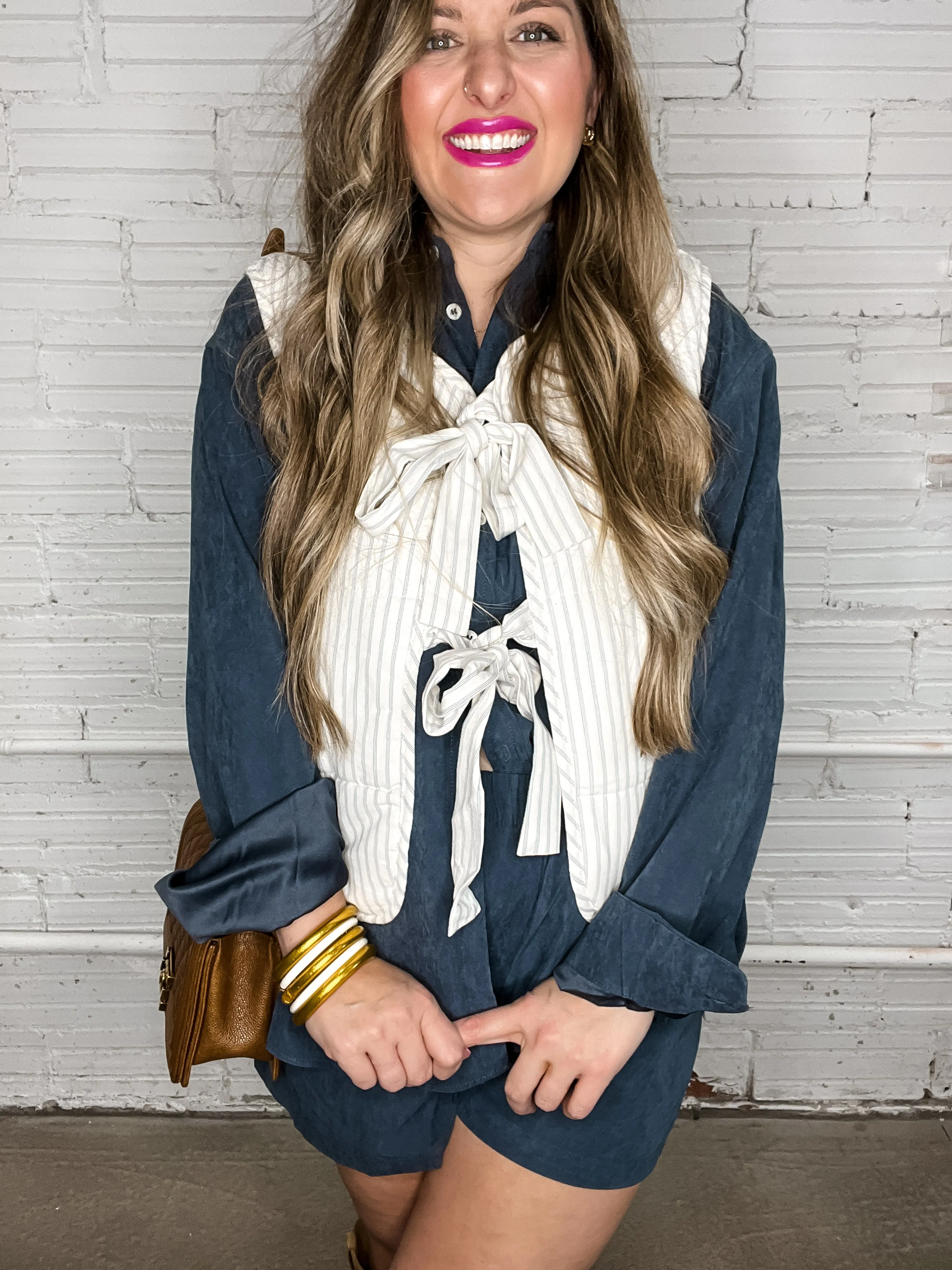 Vintage Pinstripe Front Tie Vest