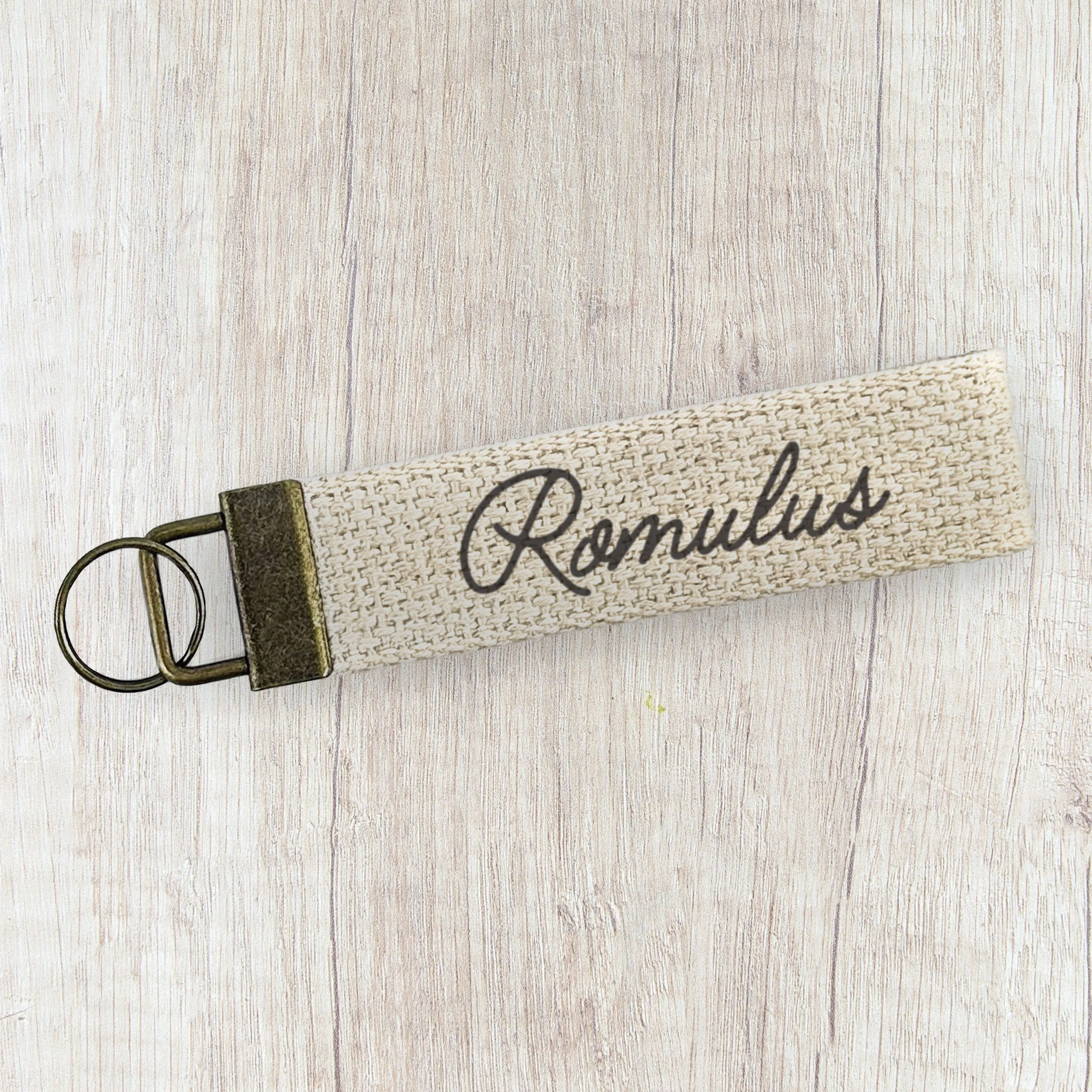 Vintage Script Custom - Canvas Key Fob