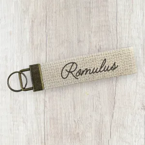 Vintage Script Custom - Canvas Key Fob