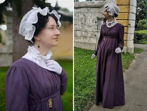 Violet regency day linen dress inspired by Jane Austen novels
