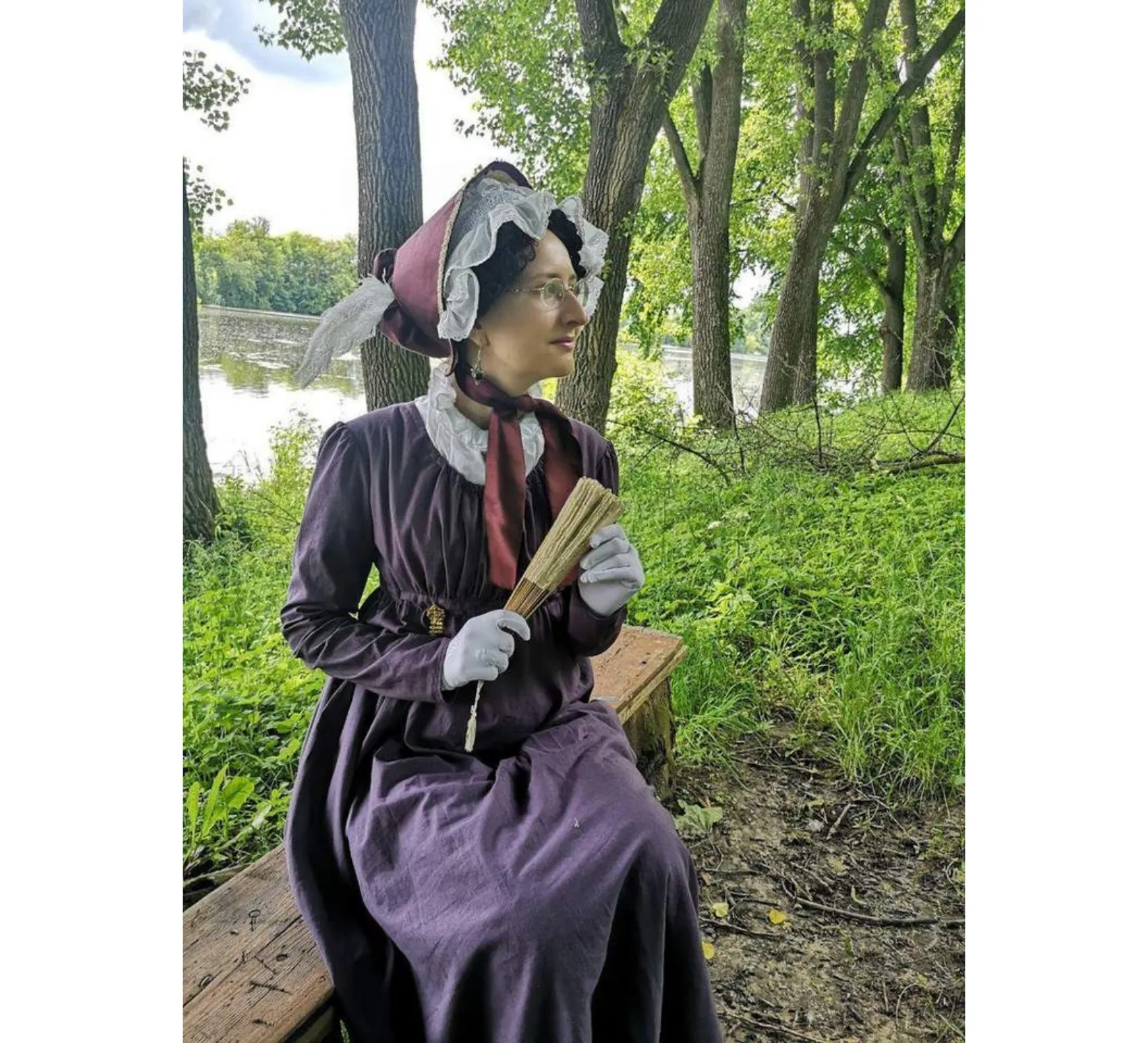 Violet regency day linen dress inspired by Jane Austen novels