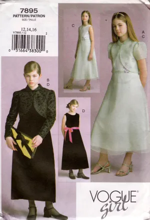 Vogue 7895 Teen Girls Flower Girl Bridesmaids or Evening Dress & Jacket Sewing pattern Size 12 - 16 UNCUT Factory Folded