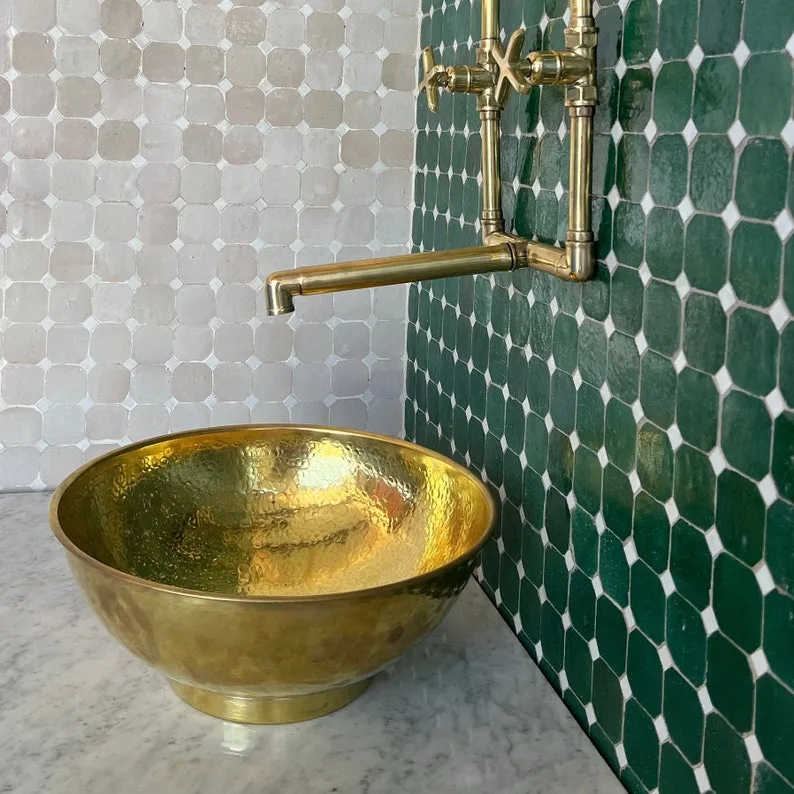 Wall Mounted Bathroom Faucet in Unlacquered Brass with Long Legs - Elegant Bathroom Faucets