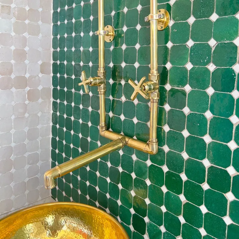 Wall Mounted Bathroom Faucet in Unlacquered Brass with Long Legs - Elegant Bathroom Faucets