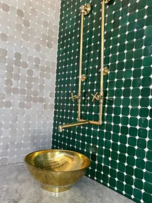 Wall Mounted Bathroom Faucet in Unlacquered Brass with Long Legs - Elegant Bathroom Faucets