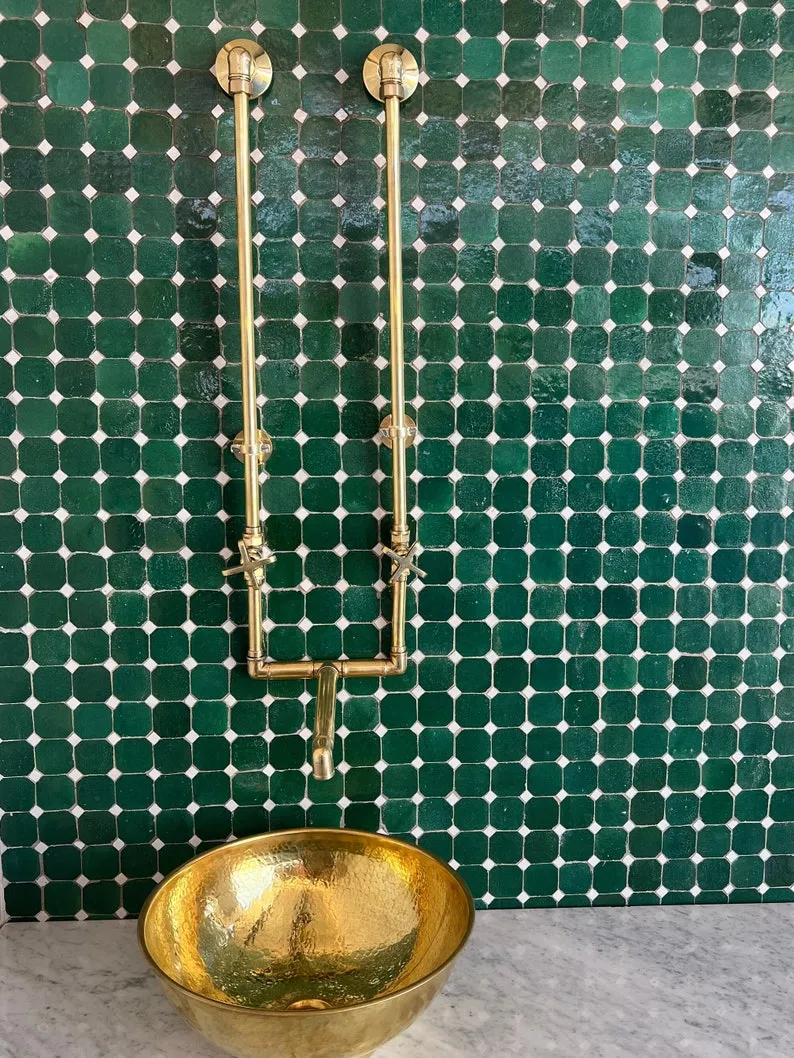 Wall Mounted Bathroom Faucet in Unlacquered Brass with Long Legs - Elegant Bathroom Faucets