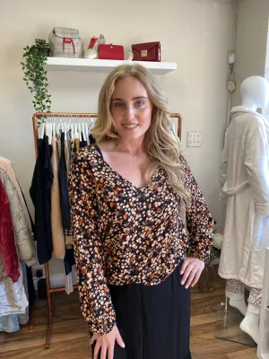 Wesley V-Neck Viscose Top in Autumn Floral