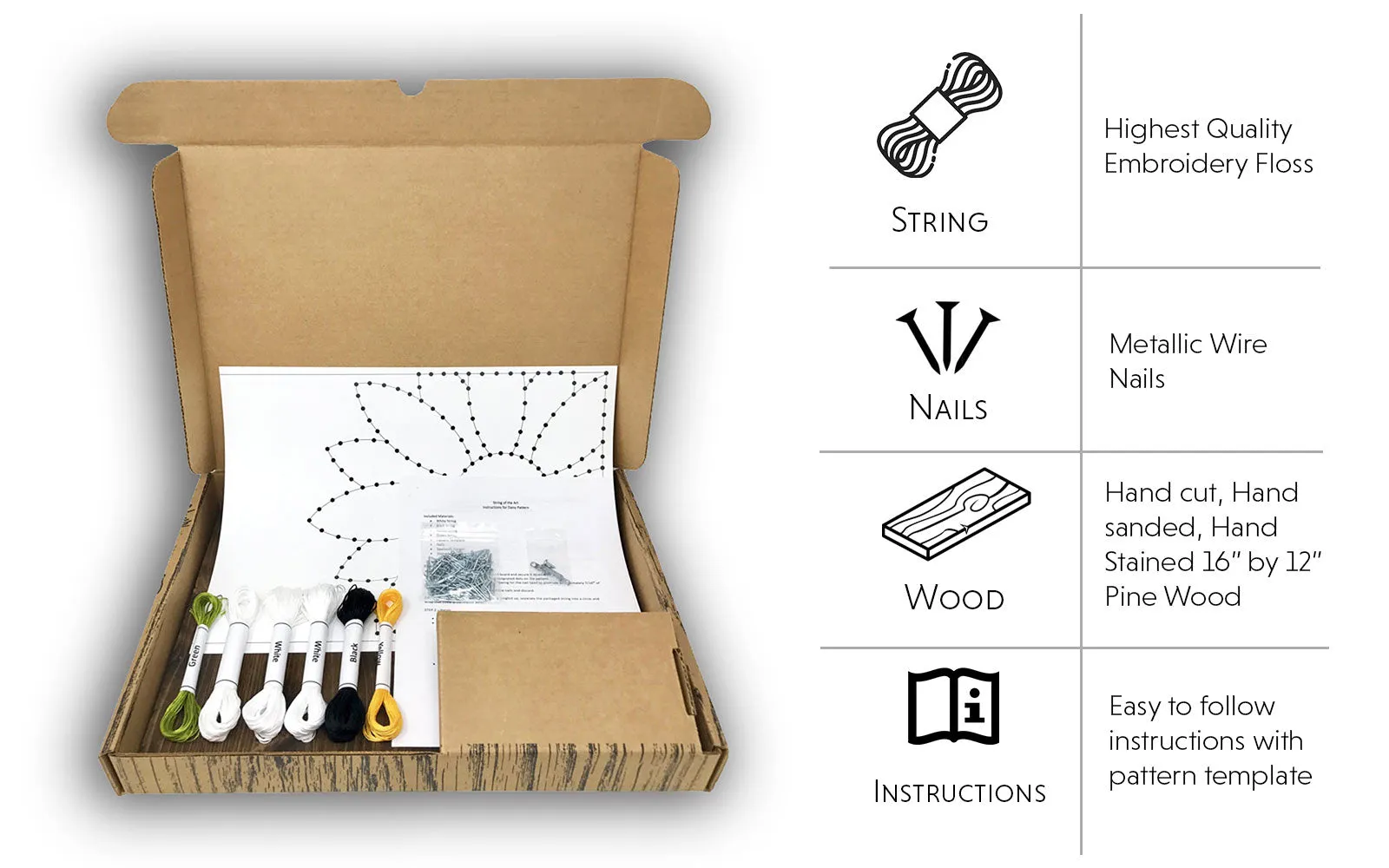 White Daisy Picture Frame String Art Kit