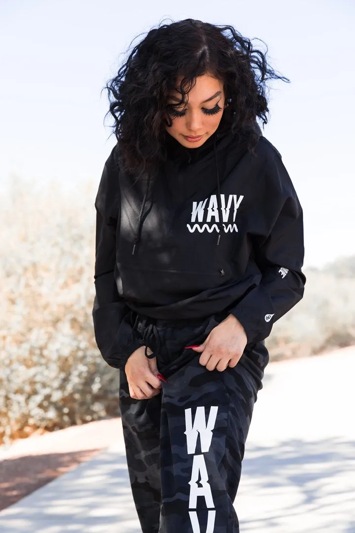 White WAVY (Vertical) | Black Camo Joggers