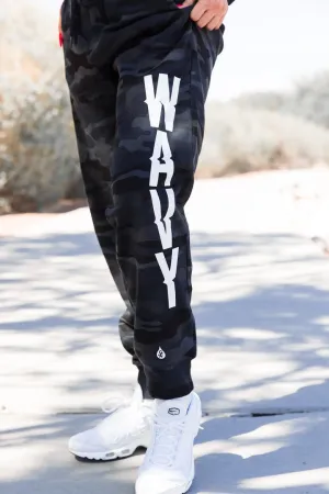 White WAVY (Vertical) | Black Camo Joggers