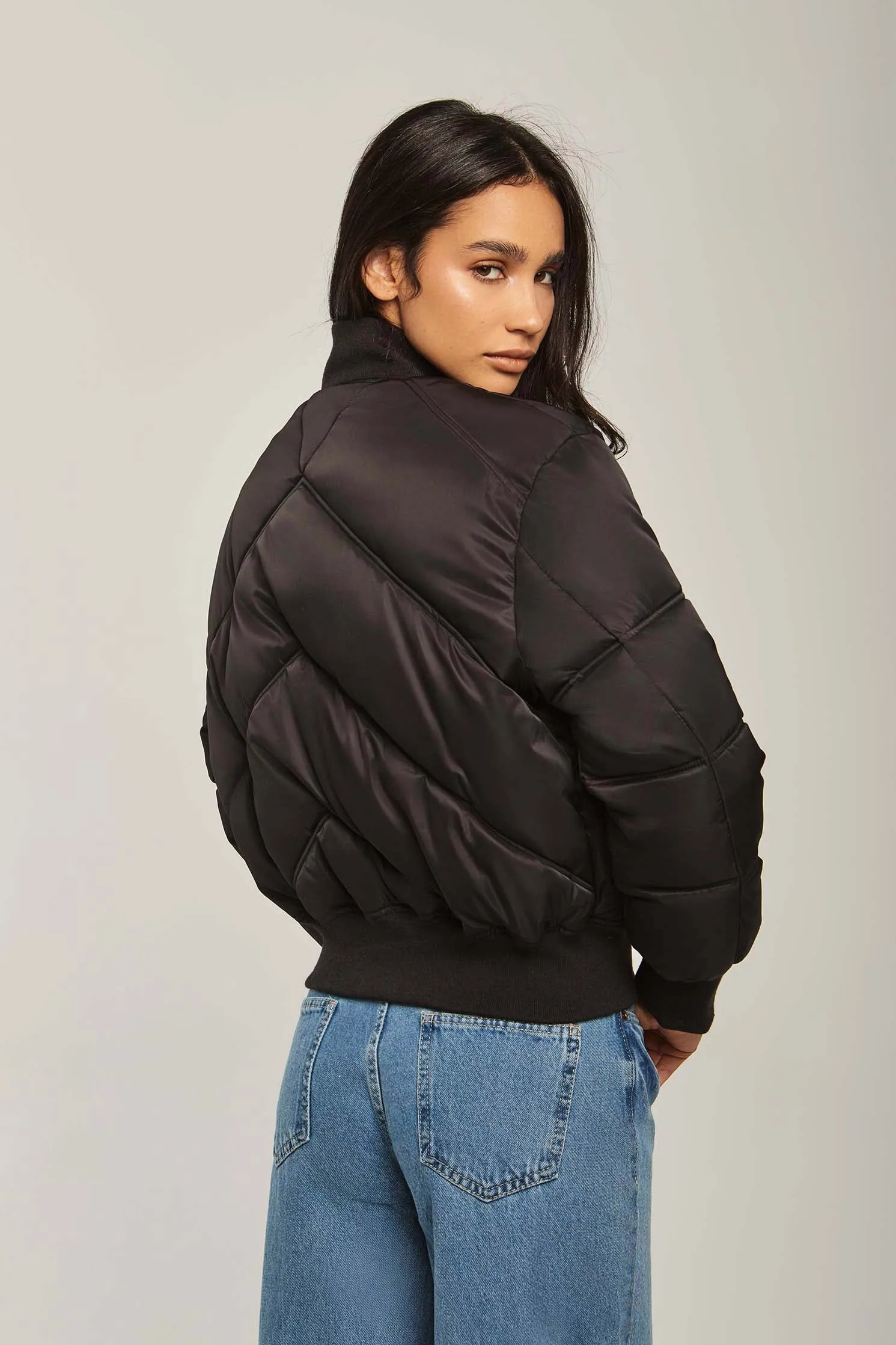 Women Jacket Long Loose Bomber Black