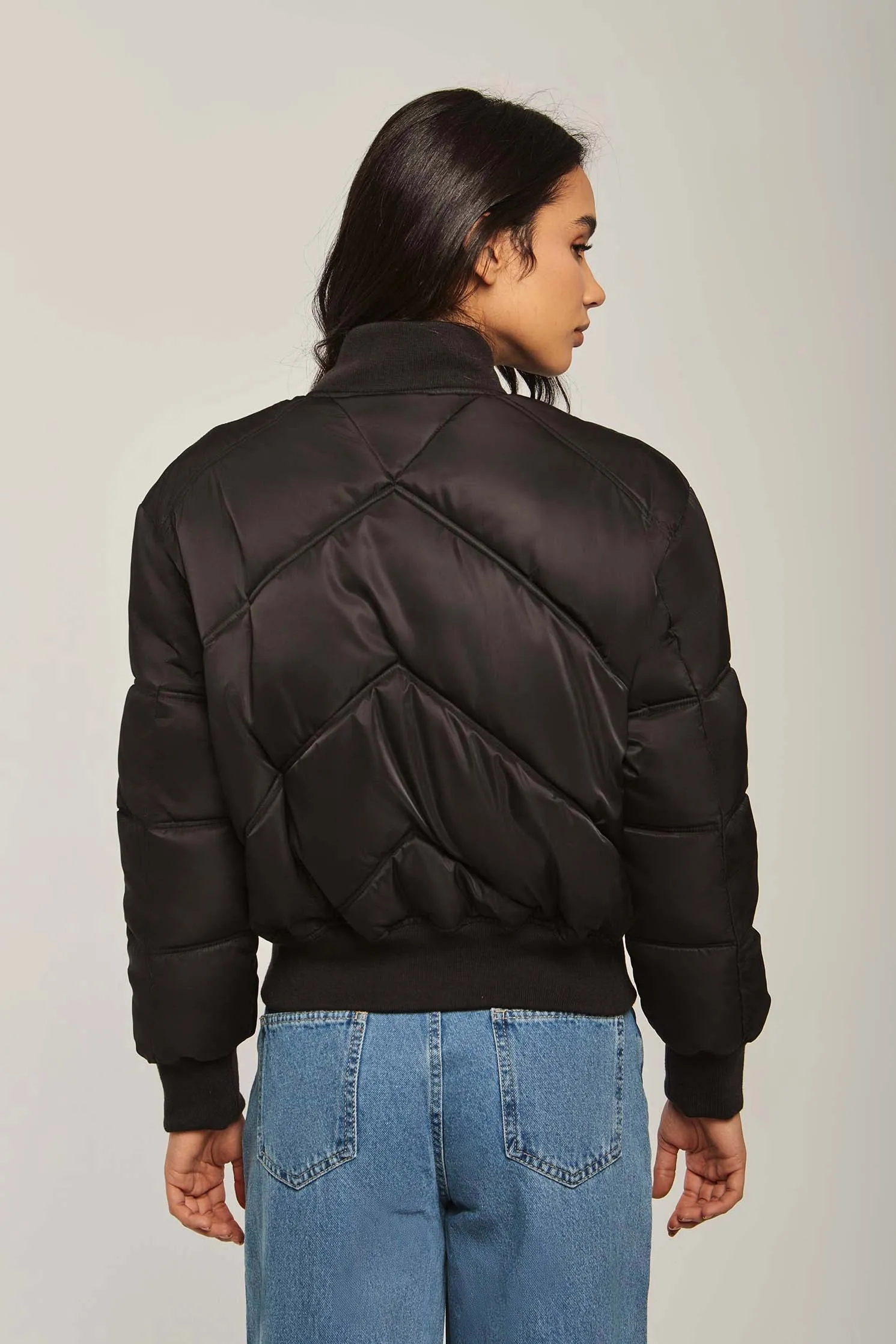 Women Jacket Long Loose Bomber Black