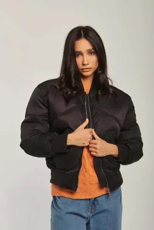 Women Jacket Long Loose Bomber Black