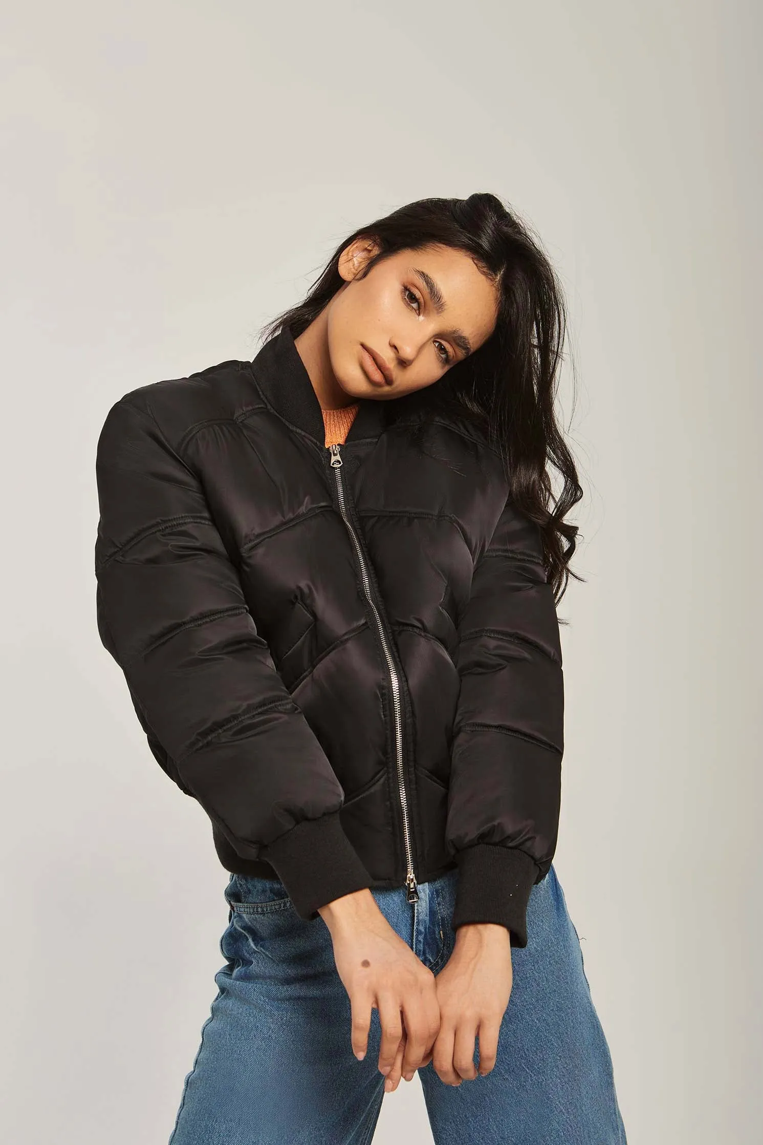 Women Jacket Long Loose Bomber Black