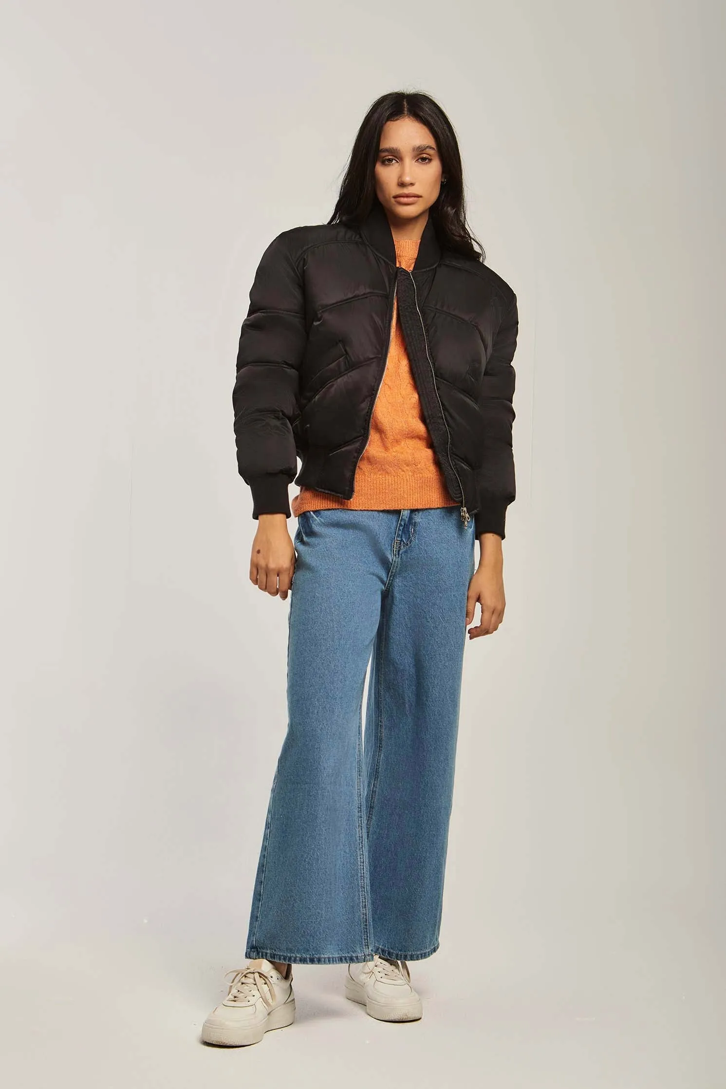 Women Jacket Long Loose Bomber Black