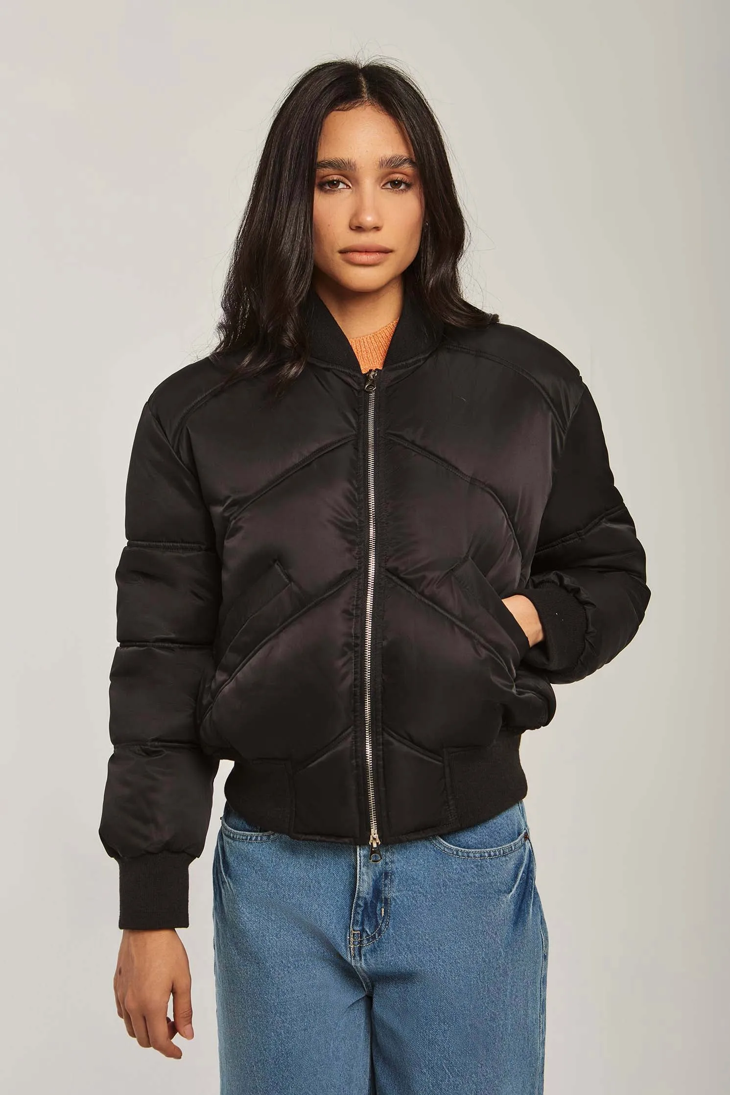 Women Jacket Long Loose Bomber Black