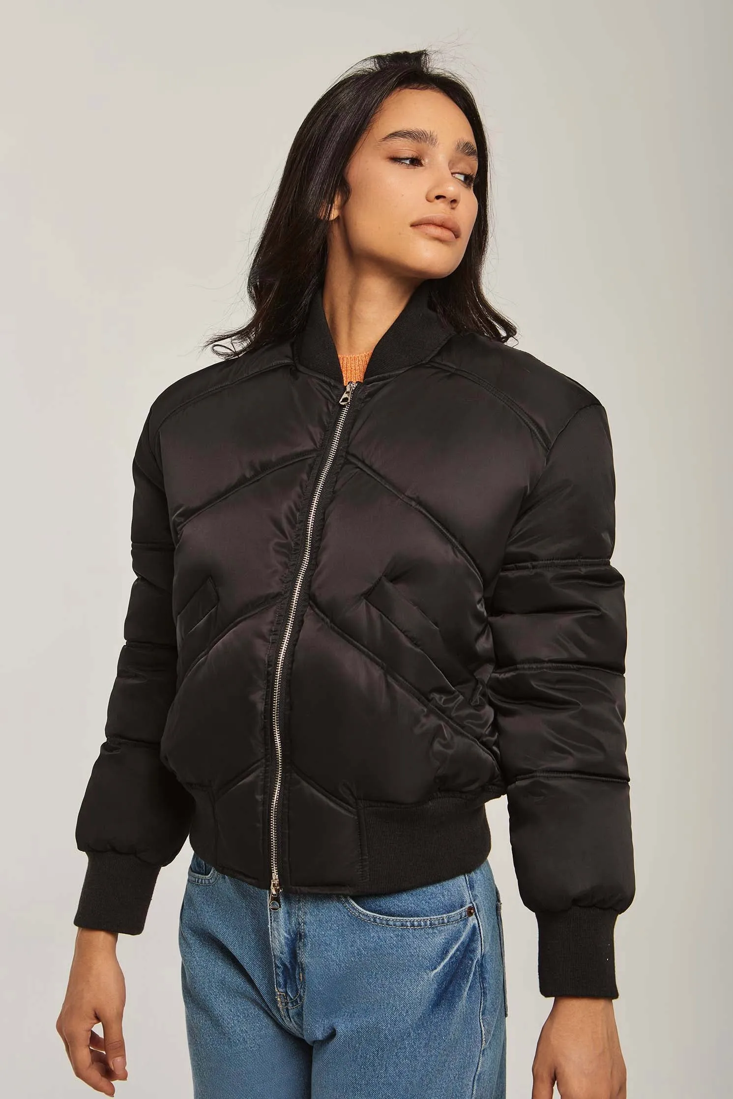 Women Jacket Long Loose Bomber Black