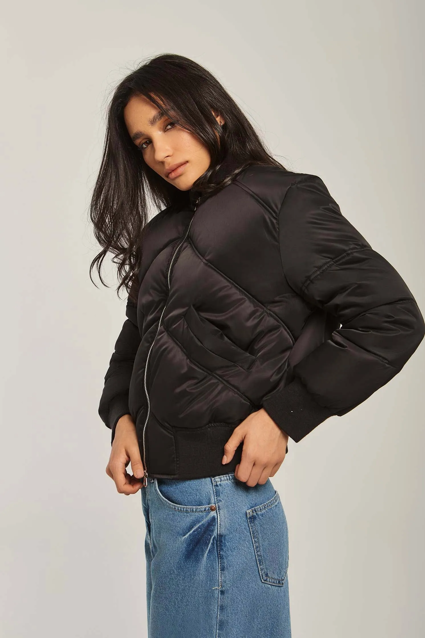 Women Jacket Long Loose Bomber Black