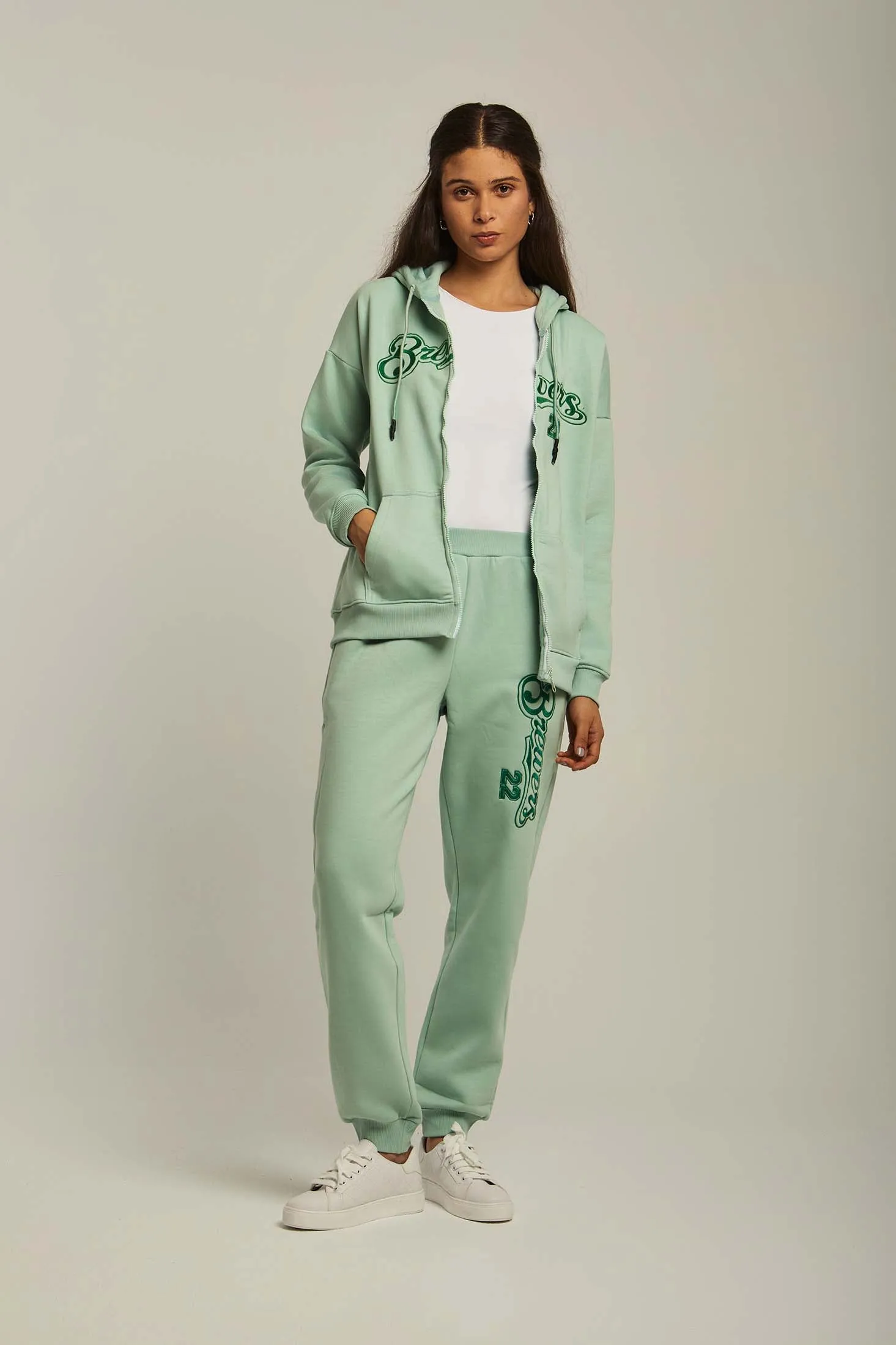Women Sweat Jacket Embroidered Mint Green