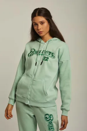 Women Sweat Jacket Embroidered Mint Green