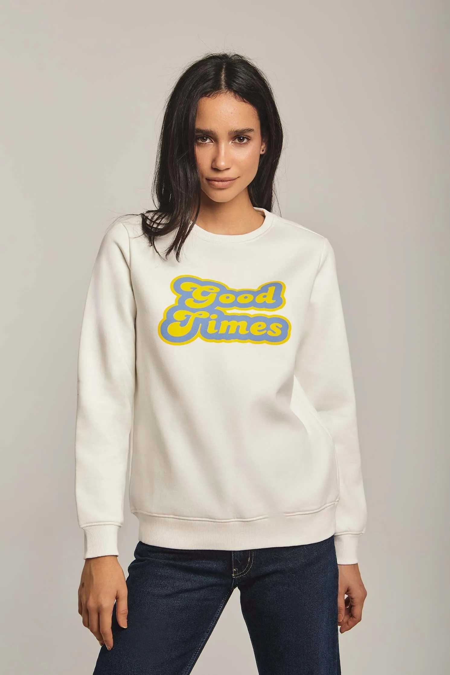 Women Sweat Shirt Crew Neck Regular Off White