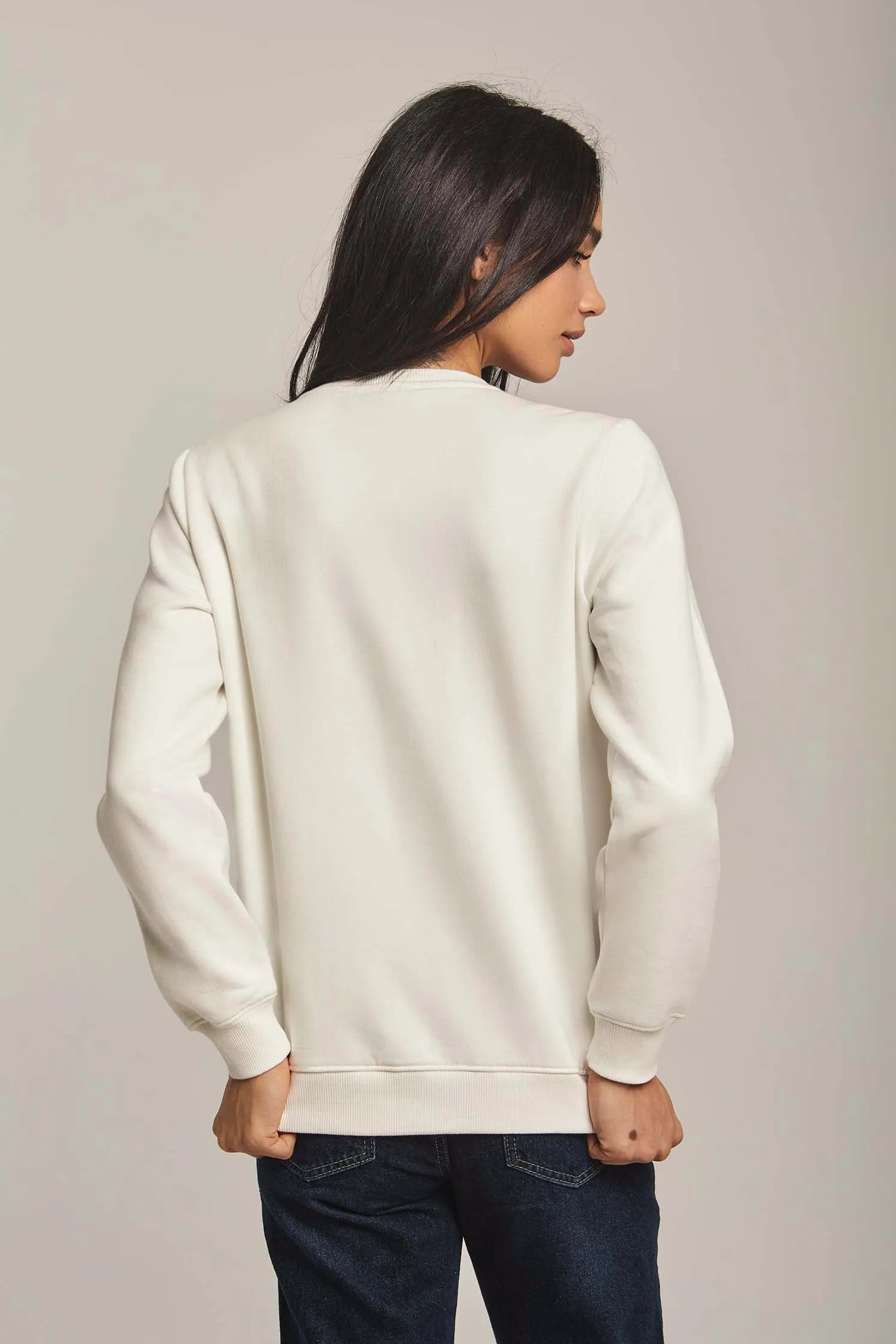 Women Sweat Shirt Crew Neck Regular Off White