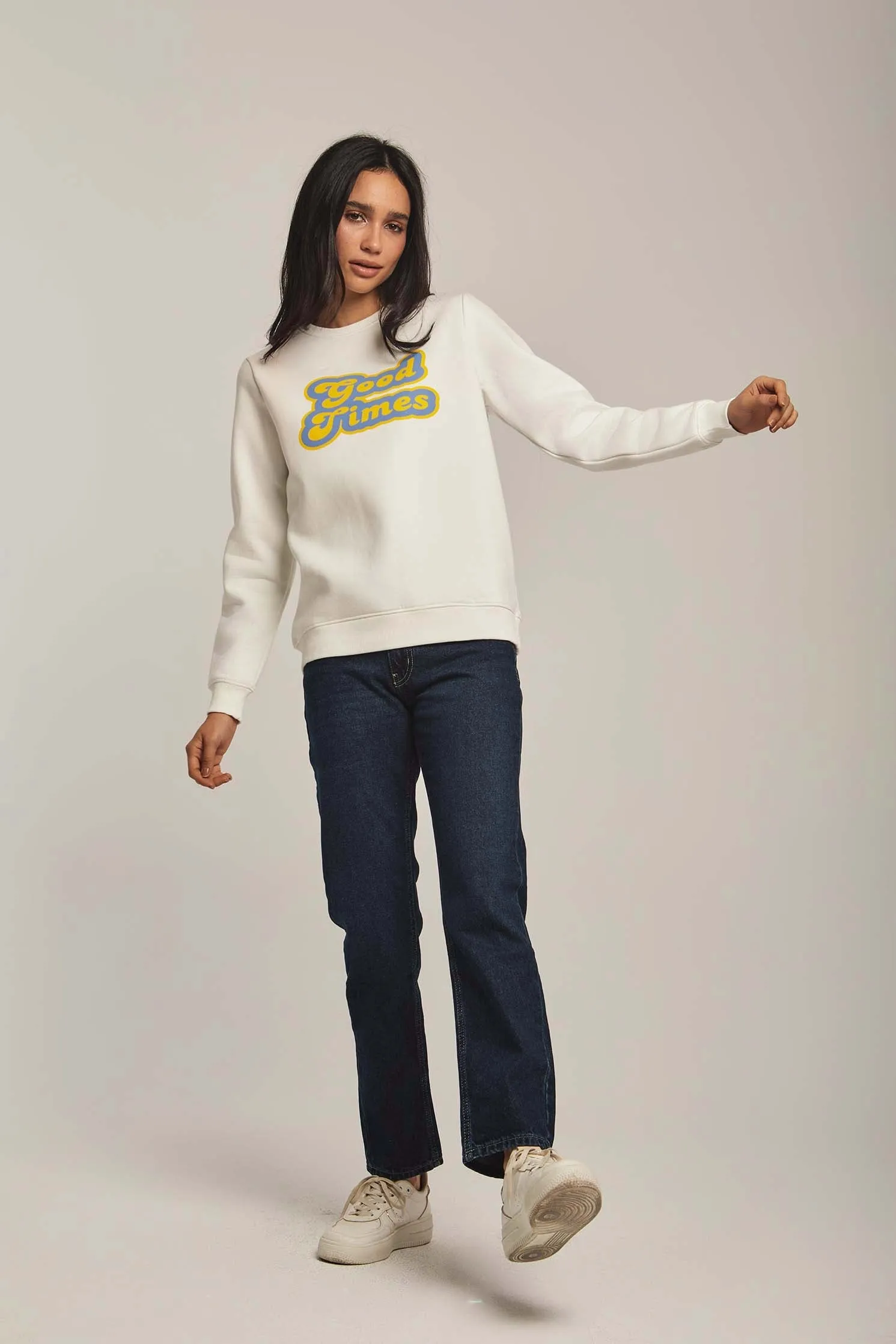 Women Sweat Shirt Crew Neck Regular Off White