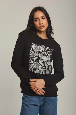 Women Sweat Shirt Long Sleeve Printed Black