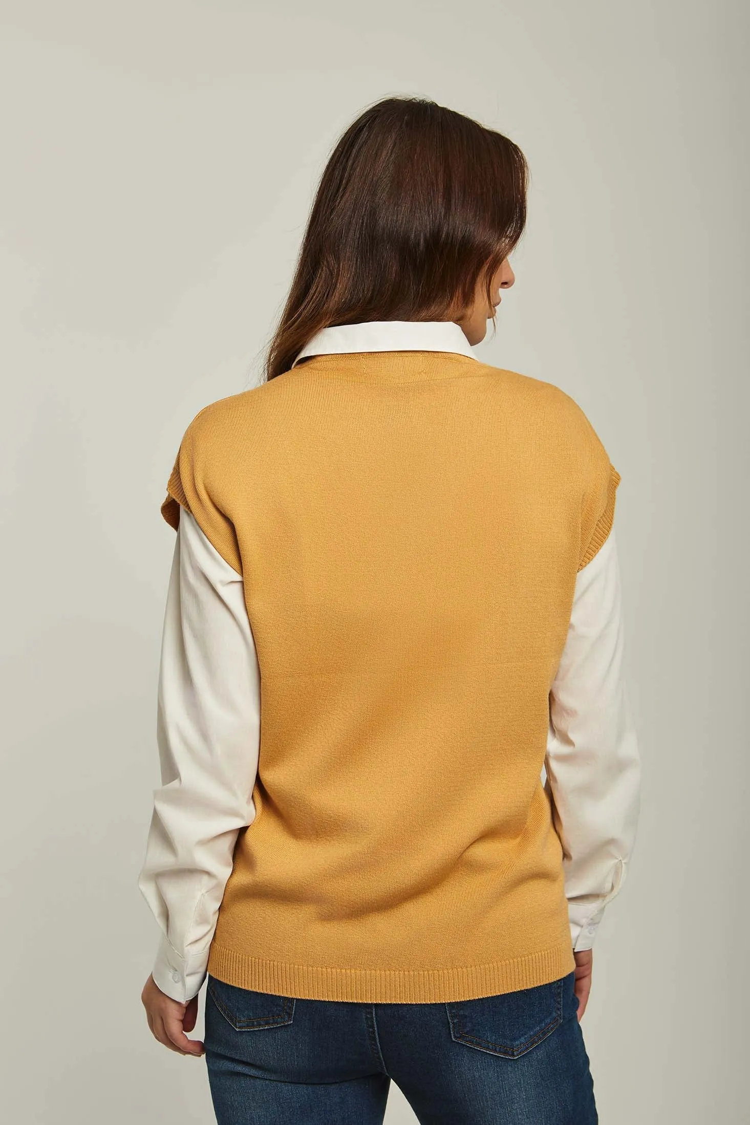 Women Vest Loose Fit V Neck Beige