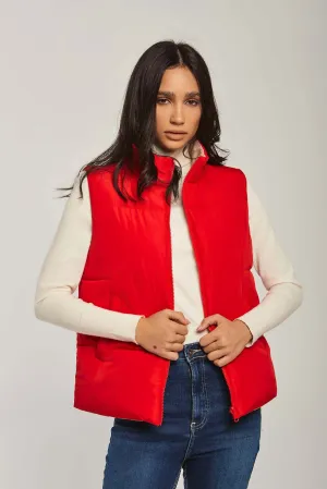 Women Vest Reversible Puffer Red