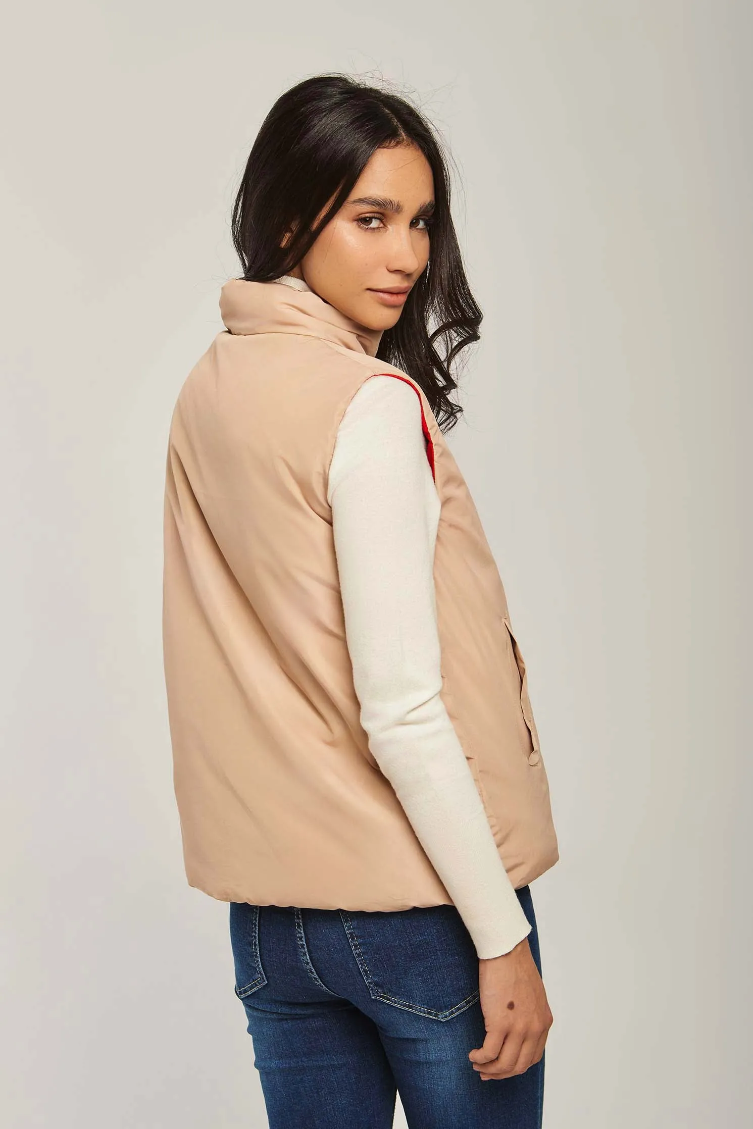 Women Vest Reversible Puffer Red