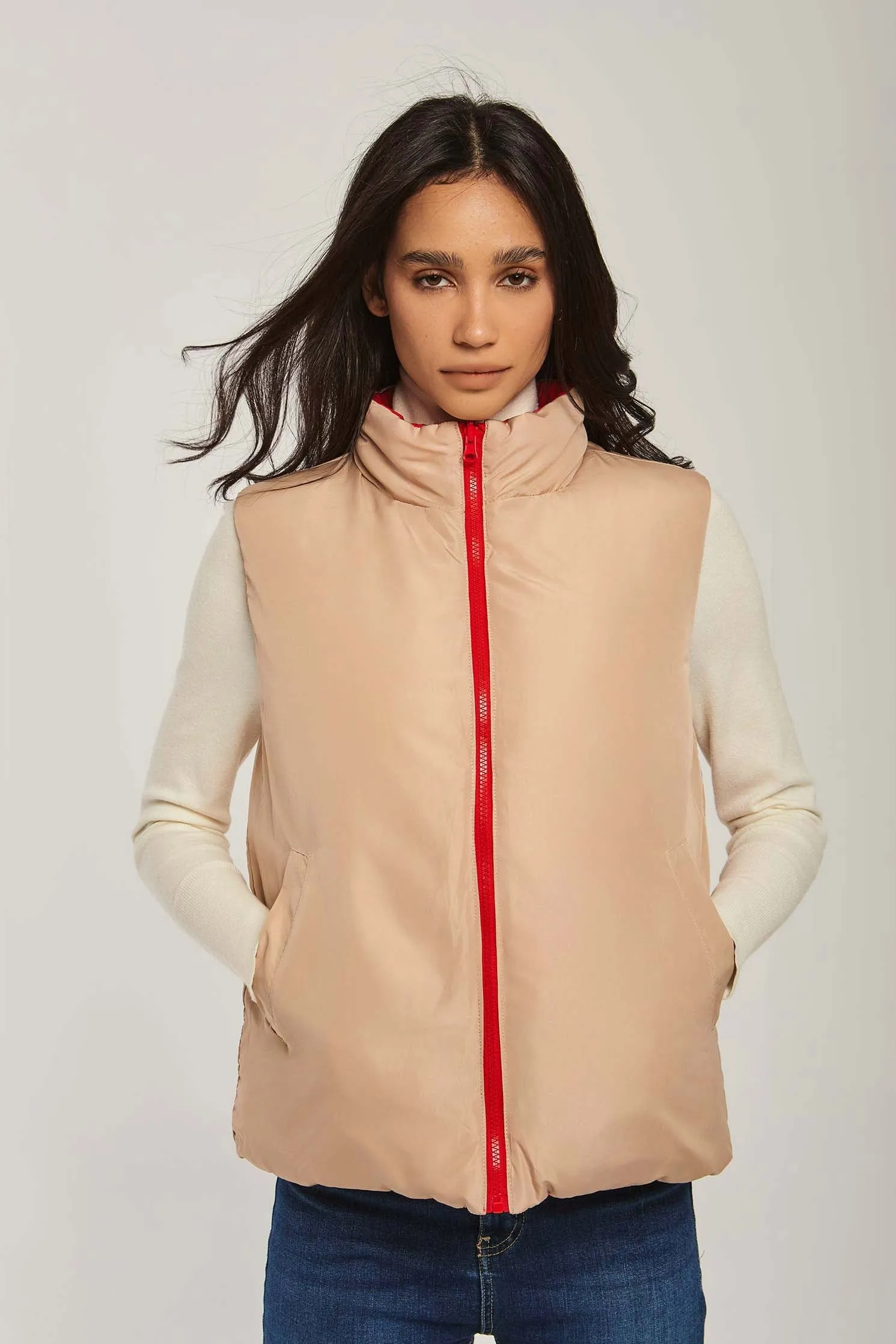 Women Vest Reversible Puffer Red