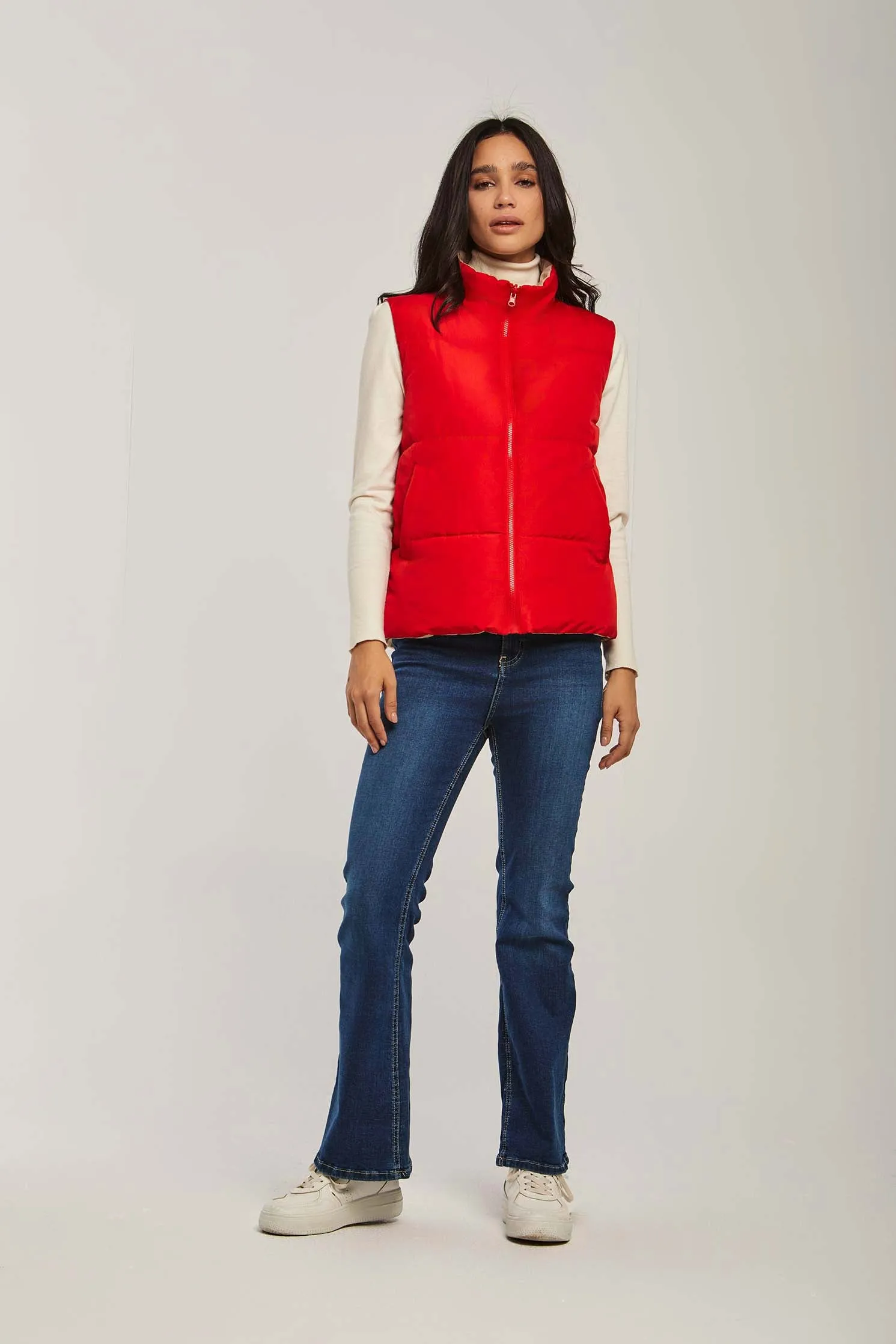 Women Vest Reversible Puffer Red